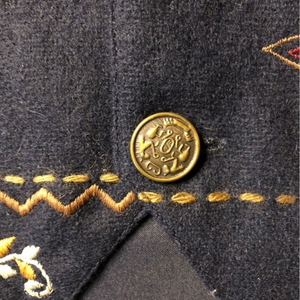 Vintage Cotton Ginny Wool Vest Embroidered Size S Navy Blue Floral - Picture 10 of 12